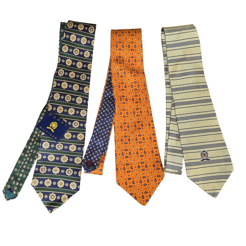 Tommy Hilfiger Silk‎ Tie Lot of 3 Vintage Paisley Striped Geometric Crest Italy